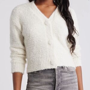 Urban Outfitters Cream Fuzzy Cardigan #16